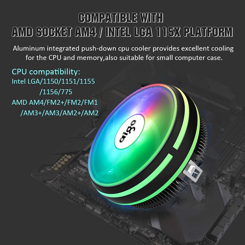 Aluminum CPU Air Cooler LED Addressable RGB Fan for Computer Case Intel LGA 115X AM4 Rainbow RGB PWM Fan with Remote, C Series 